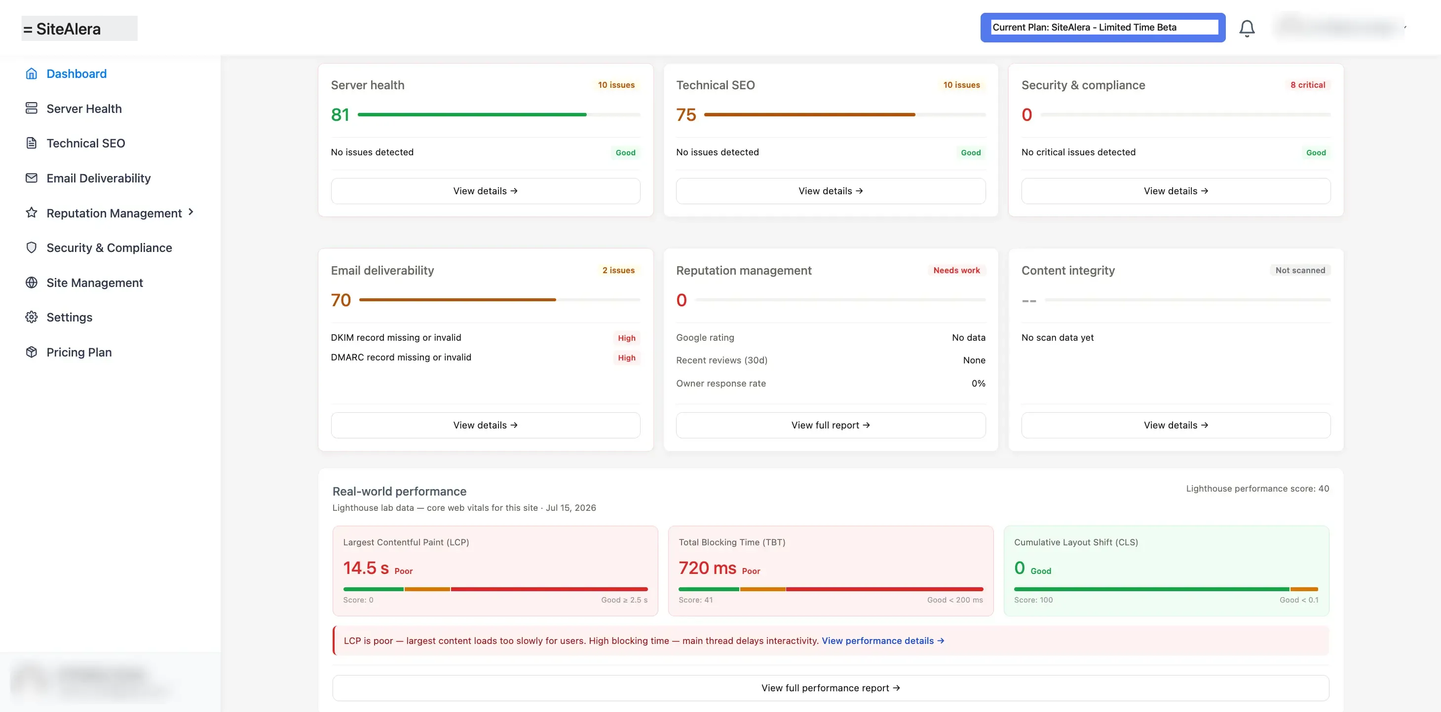 SiteAlera scans your clients' websites continuously